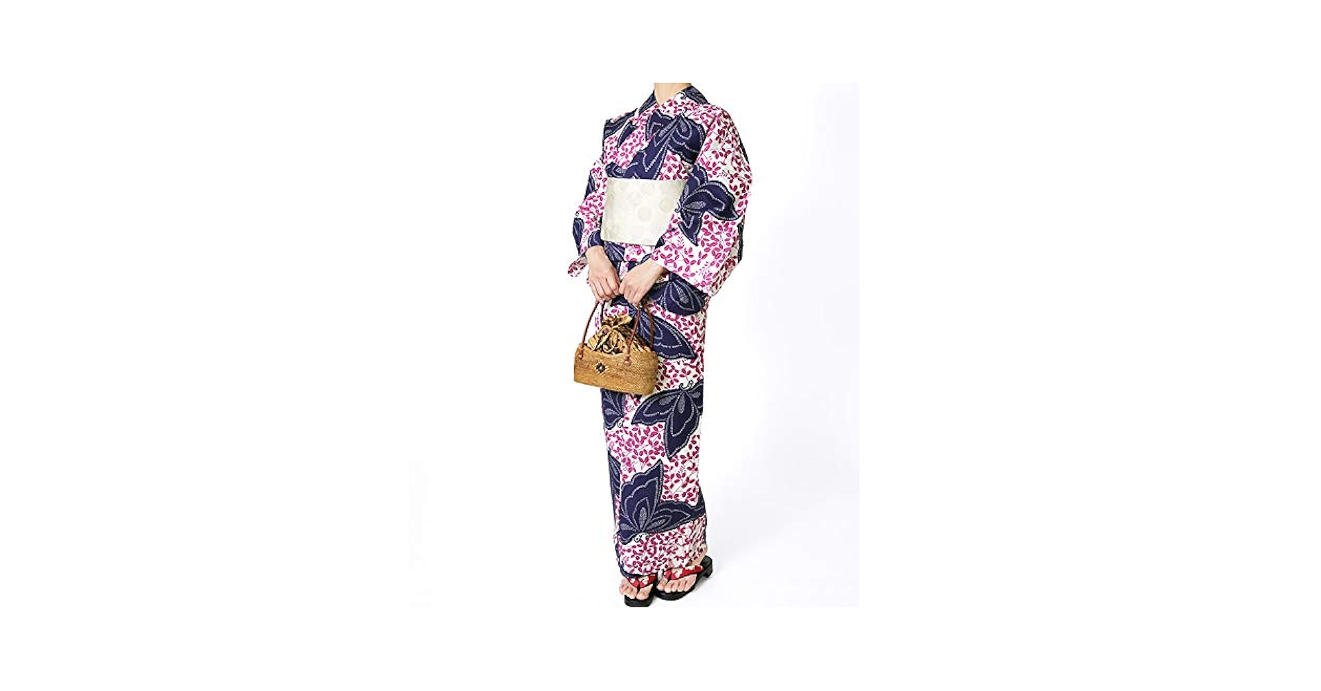 Amazon | [dear-japan] 浴衣 そしてゆめ 蝶 葉 紫 ピンク 船底袖
